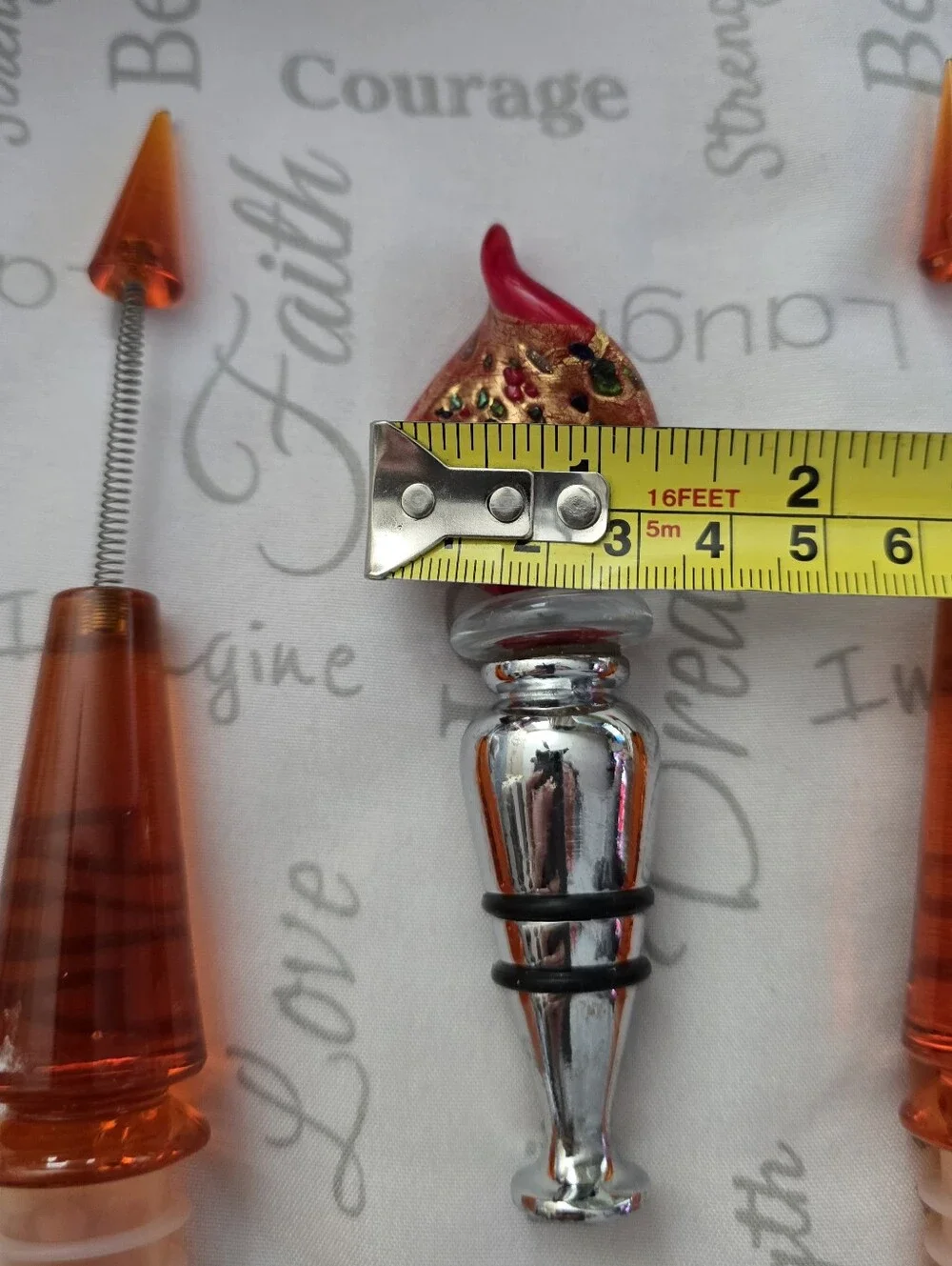 3 Pc Orange Glass Wine Stopper Set - Handcrafted Bar Accessory